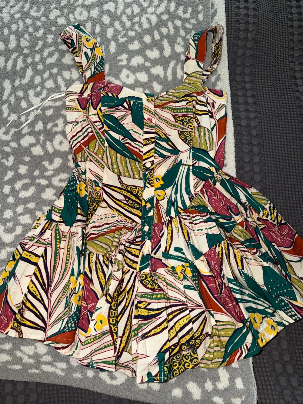 Promesa Multicolor Tropical Print Dress with Green and Mustard Accents